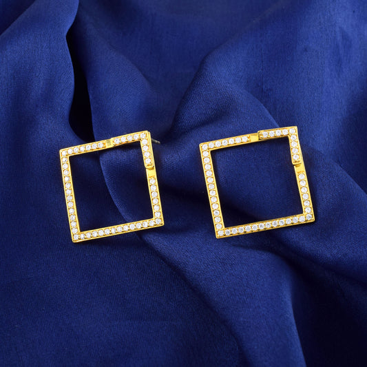 Natural Square Bali Stud Earring Sterling Silver With 14K Gold