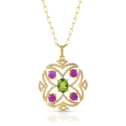14k Gold Plated 925 Sterling Silver Pendant Adorned with AAA Grade Certified D Rhyno Stone