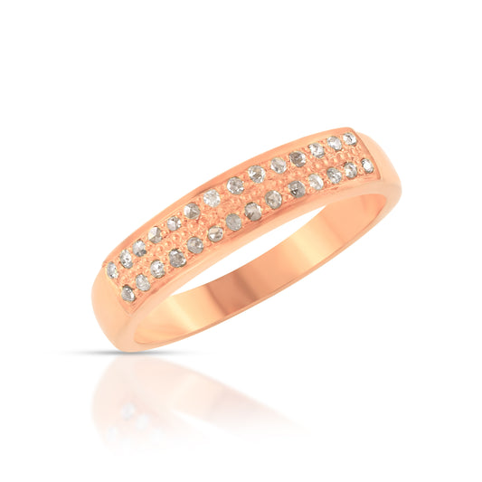 Rose Gold Double Row Round Ring Band With 14K Gold