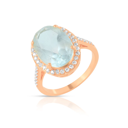 Oval Shape Aquamarine and Rhyno Stone Sterling Silver Promise Ring