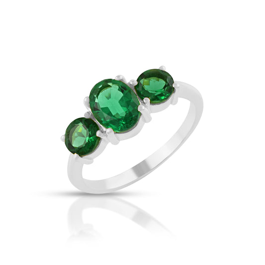 Trio Green Tourmaline Stone Sterling Silver Promise Ring