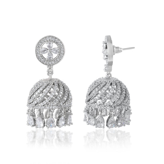 Dazzling Icononic White Luxury Jhumka Indian Earrings Punjabi Jewelry Bollywood Jhumka Best For Gift Bridesmaid Matching Jhumka