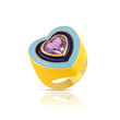 Blue and Yellow Enamel Customize Heart Natural Amethyst Statement Ring