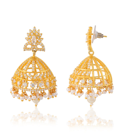 Buy Vallaki Bollywood Chandelier Gold Plated Cz Jhumka Earrings Indian Jewelry Statement Handmade Gifting Jewelry With Pearl Moti Hanging.