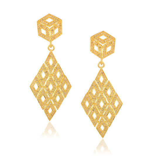 Geometric Shape Triangular Elegant Jhumka Earring In 925 Silver In 18K Gold Dipped Cz Hanging Ethnic Jhumka Bridesmaid Minimal Jewelry