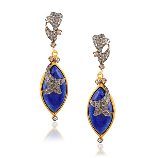 Buy Lapis Lazuli Marquise Shape Pave Diamond Earring Long Stud Earring Handmade Diamond Jewelry 925 Silver Handmade Earring Jewelry Finding
