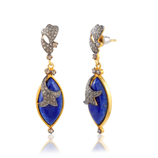 Buy Lapis Lazuli Marquise Shape Pave Diamond Earring Long Stud Earring Handmade Diamond Jewelry 925 Silver Handmade Earring Jewelry Finding