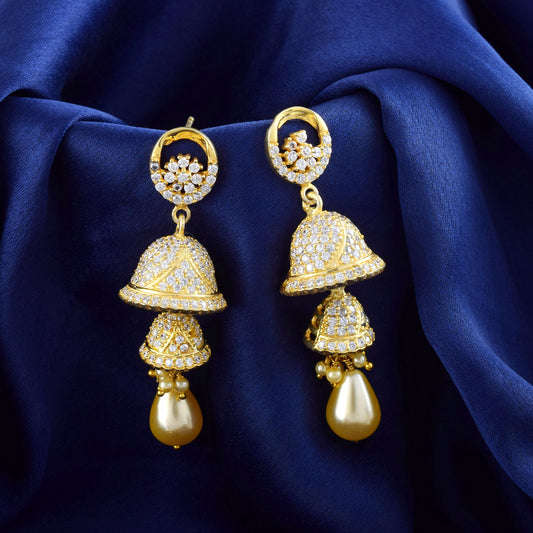 Antique Mayur Jali Jhumka in Silver with Gold Rhodium Finish and Pearls.