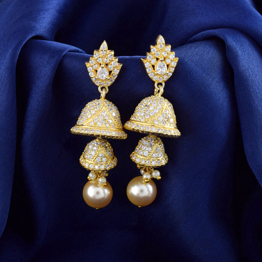 Antique Mayur Jali Jhumka Earrings in 14K Gold-Touched 925 Sterling Silver