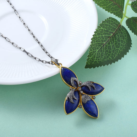 One of a Kind Natural Lapis Lazuli Pendant Pave Diamond Pendant Jewelry Hip Hop Style Gift ideas