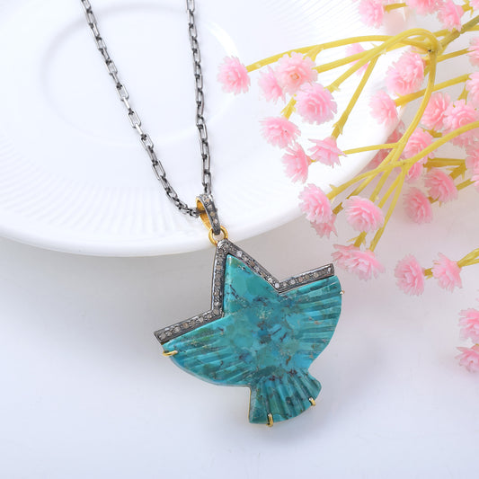 Turquoise Bird Pendant 92.5 Sterling Silver Pendant Large Turquoise  Gift For Her Hippie Pendant Exquisite Gift Ultimate Jewelry