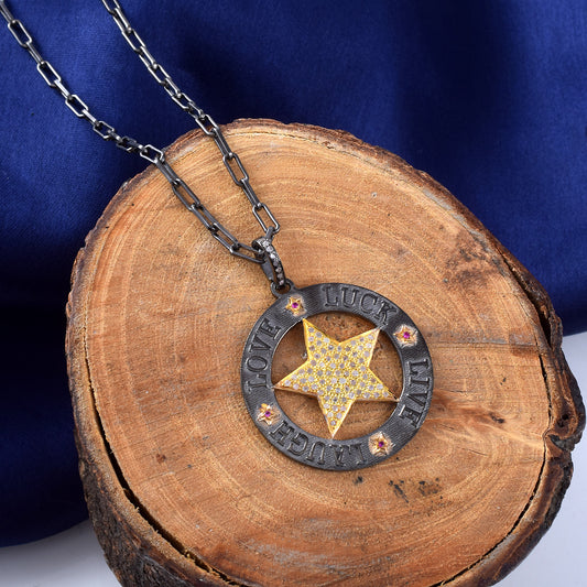 Montana Silversmiths Lone Star Pendant Necklace Pave Set Diamonds Celestial Star Disc Charm Pendant Necklace