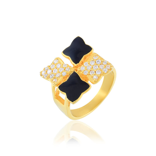 Black Star and Silver Stone Unique Ring in 14K Gold Plated
