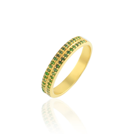 Green Round Emerald Eternity Gold Vermeil Plated Ring Band