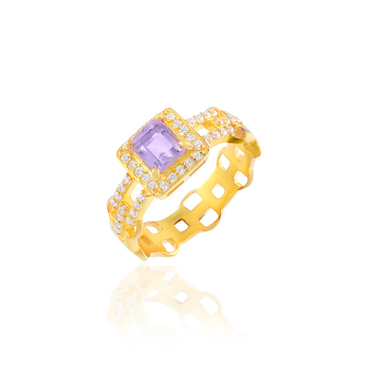 Amethyst Stone Majestry Silver Engagement Ring With 14K Gold