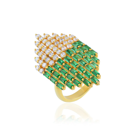 Green Gold Emerald and Sterling Silver Rhyno Stone Statement Ring