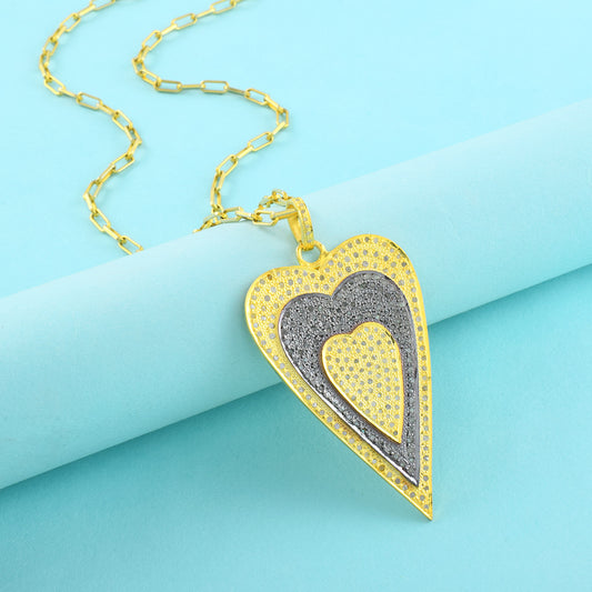Dazzling Diamond Essence Golden Heart-Shaped Pendant Necklace