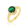 Engagement Cushion Cut Emerald & White Zircon Gold Plated Ring