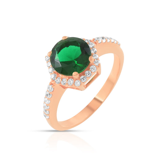 Engagement Cushion Cut Emerald & White Zircon Gold Plated Ring