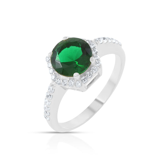 Engagement Cushion Cut Emerald & White Zircon Gold Plated Ring