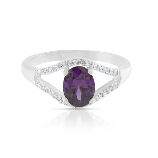 Maurya Peral Oval  Purple Sapphire Split Shank 14K Solid Promise Ring