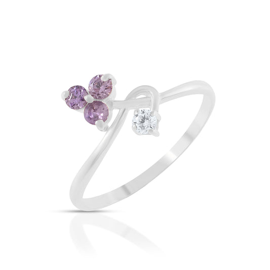 Classic Trio Amethyst Stone With Sterling Silver Promise Ring